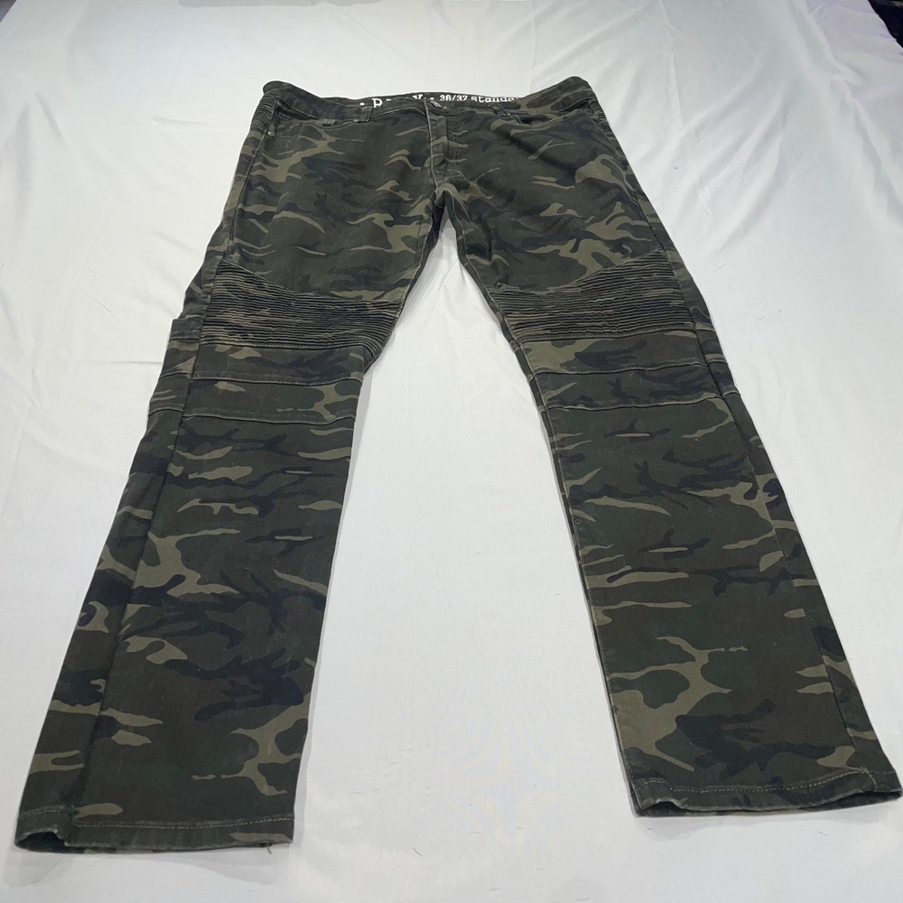 Raw X Mens Camo Moto Pants 36x32 Green Camo Stretch Standard Fit Ribbed Knee